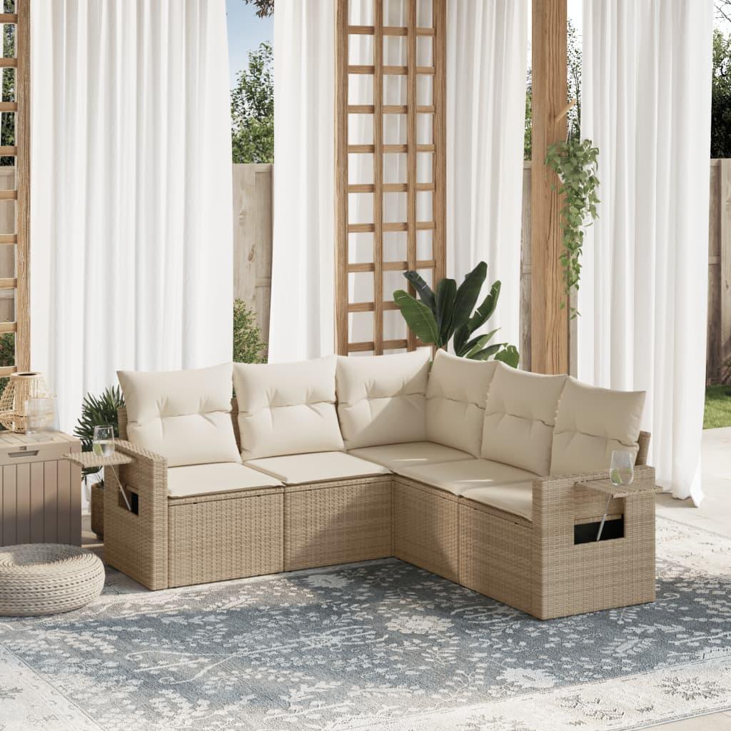 Sofasæt til haven 5 dele med hynder i polyrattan - beige