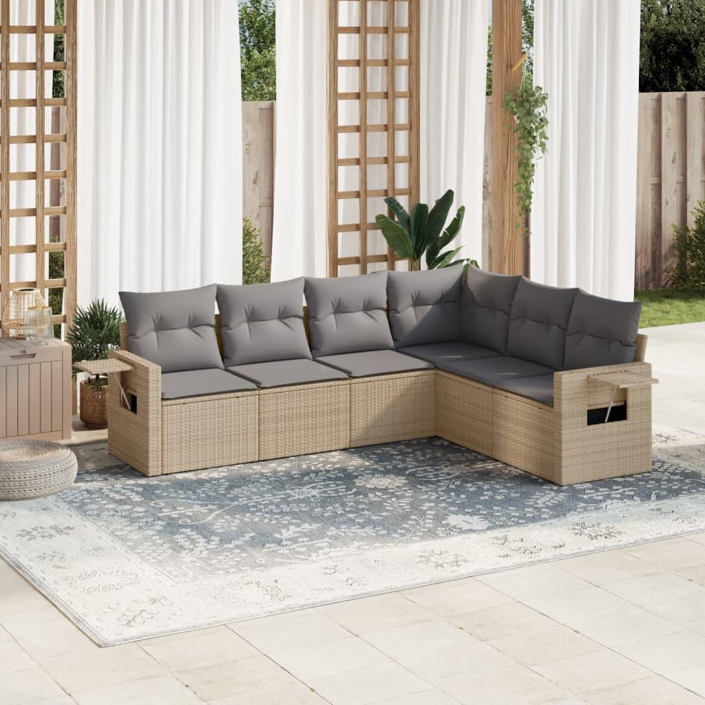 Havesofasæt i polyrattan, 6 dele med hynder - beige billede