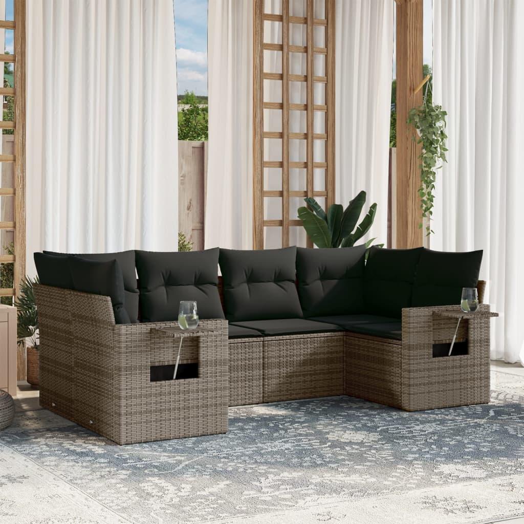 Sofasæt til haven - 6 dele med hynder i polyrattan, grå billede