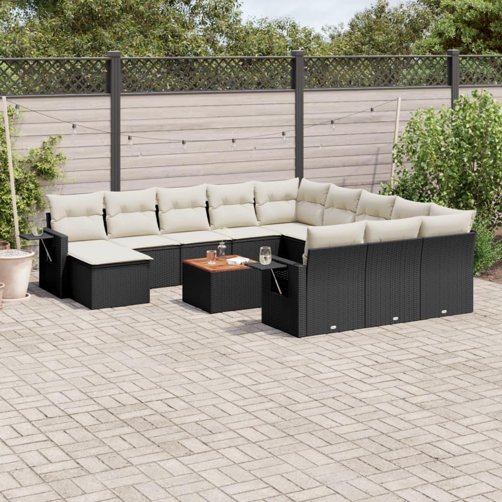 Sofasæt Til Haven 13 Dele Med Hynder Polyrattan Beige - Sort og cremefarvet