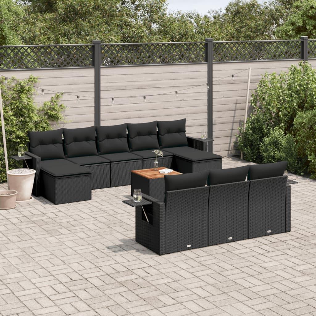 Sofasæt til haven 11 dele med hynder polyrattan sort billede