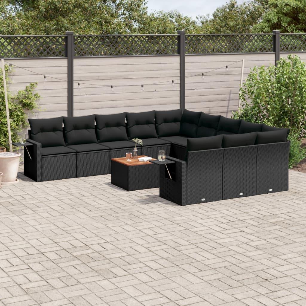 Sofasæt til haven 12 dele med hynder polyrattan sort billede