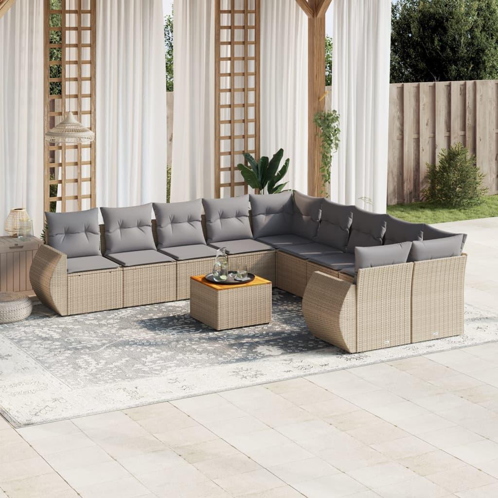 Sofasæt til haven 11 dele med hynder polyrattan beige