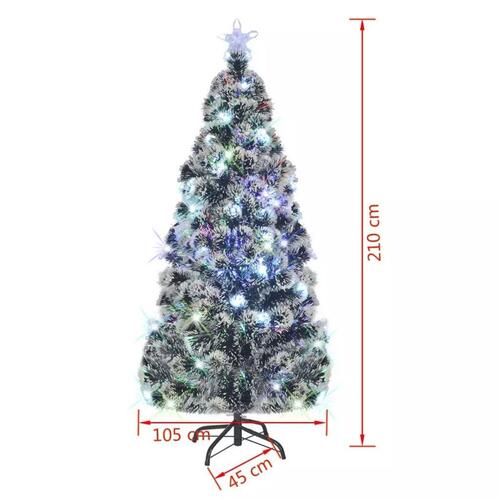 Kunstigt juletræ med fod og LED-lys 210 cm fiberoptisk