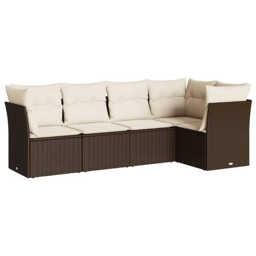Sofasæt til haven 5 dele med hynder polyrattan brun
