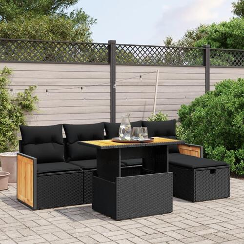 Sofasæt til haven 6 dele med hynder polyrattan sort