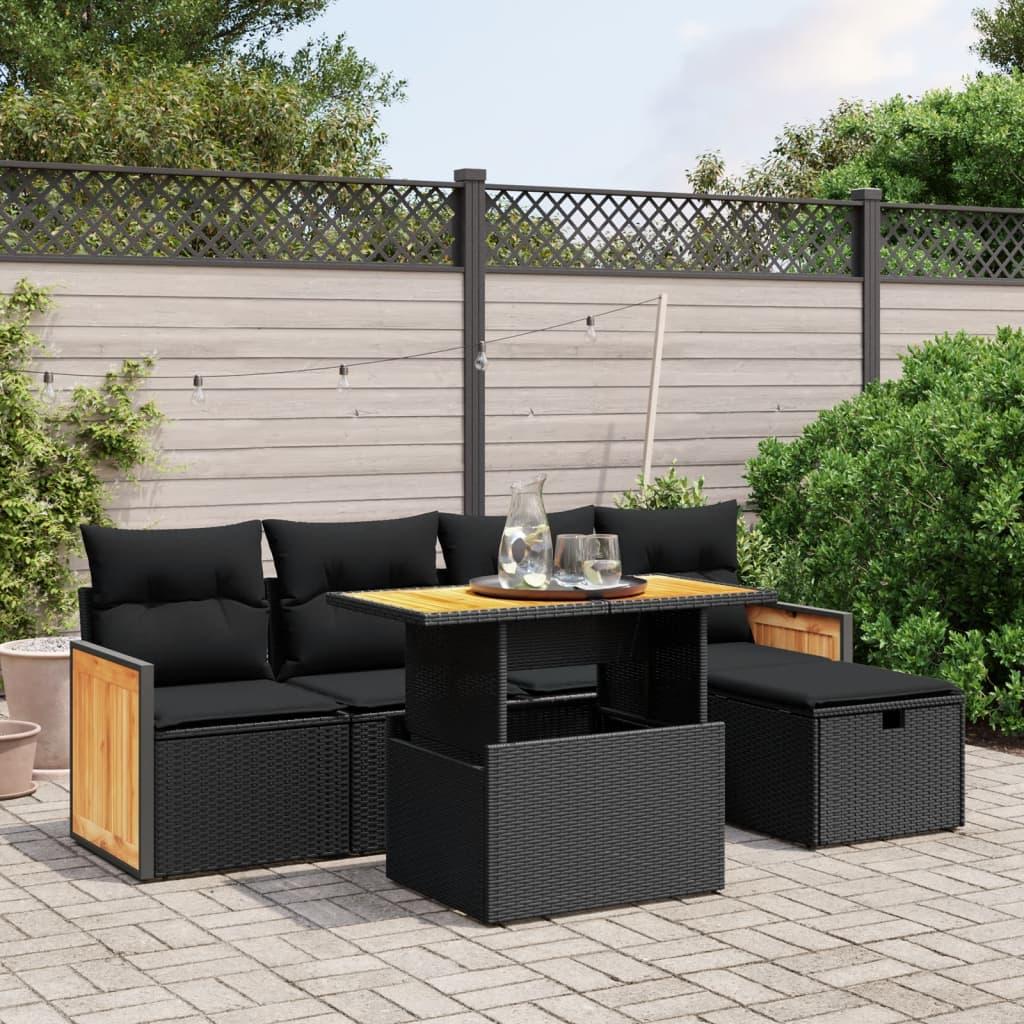 Sofasæt til haven 6 dele med hynder polyrattan sort