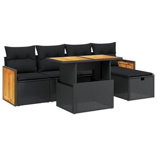 Sofasæt til haven 6 dele med hynder polyrattan sort