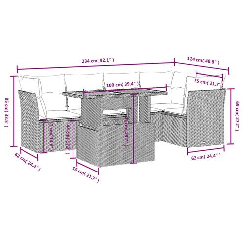 Sofasæt til haven 5 dele med hynder polyrattan sort