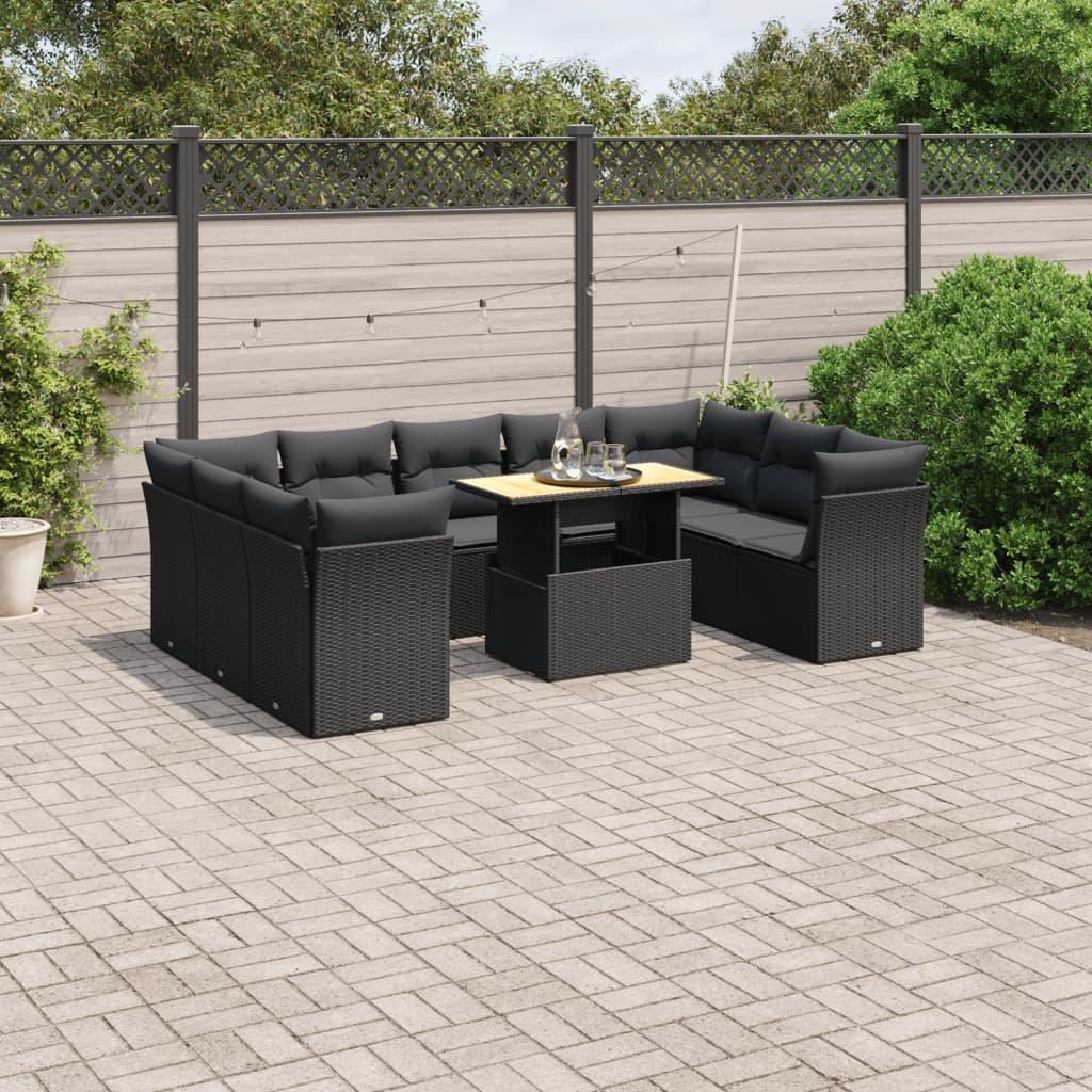 Sofasæt til haven 10 dele med hynder polyrattan sort