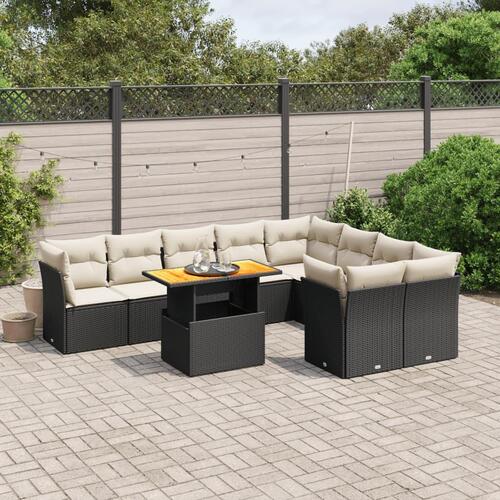 Sofasæt til haven 10 dele med hynder polyrattan sort