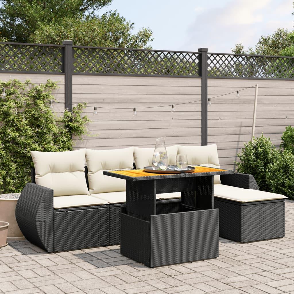 Sofasæt til haven 6 dele med hynder polyrattan sort