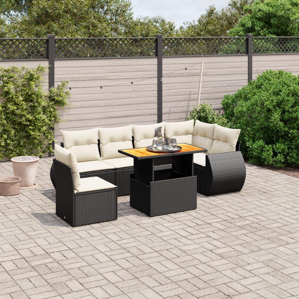 Sofasæt til haven i polyrattan - 7 dele med hynder, sort