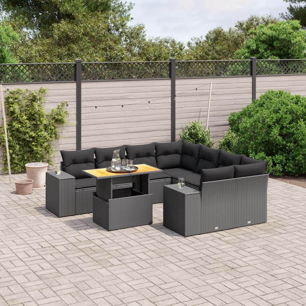 Sofasæt til haven 9 dele med hynder polyrattan sort