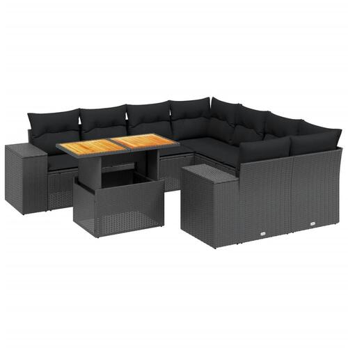 Sofasæt til haven 9 dele med hynder polyrattan sort