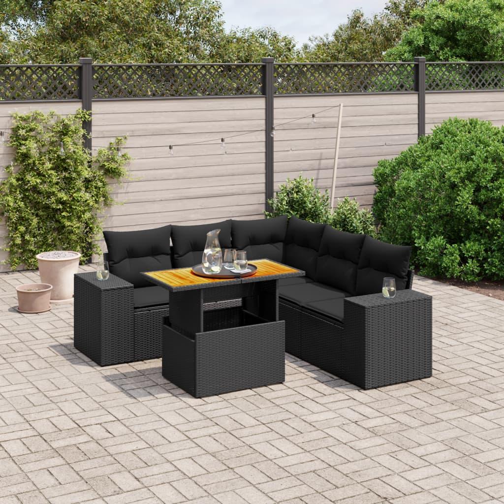 Sofasæt til haven 6 dele med hynder polyrattan sort