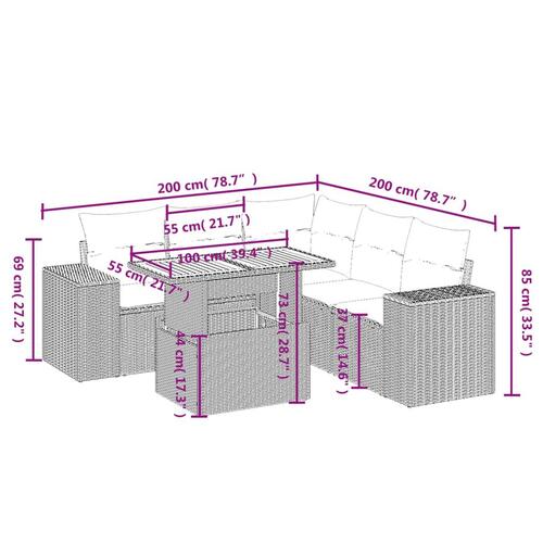 Sofasæt til haven 6 dele med hynder polyrattan sort