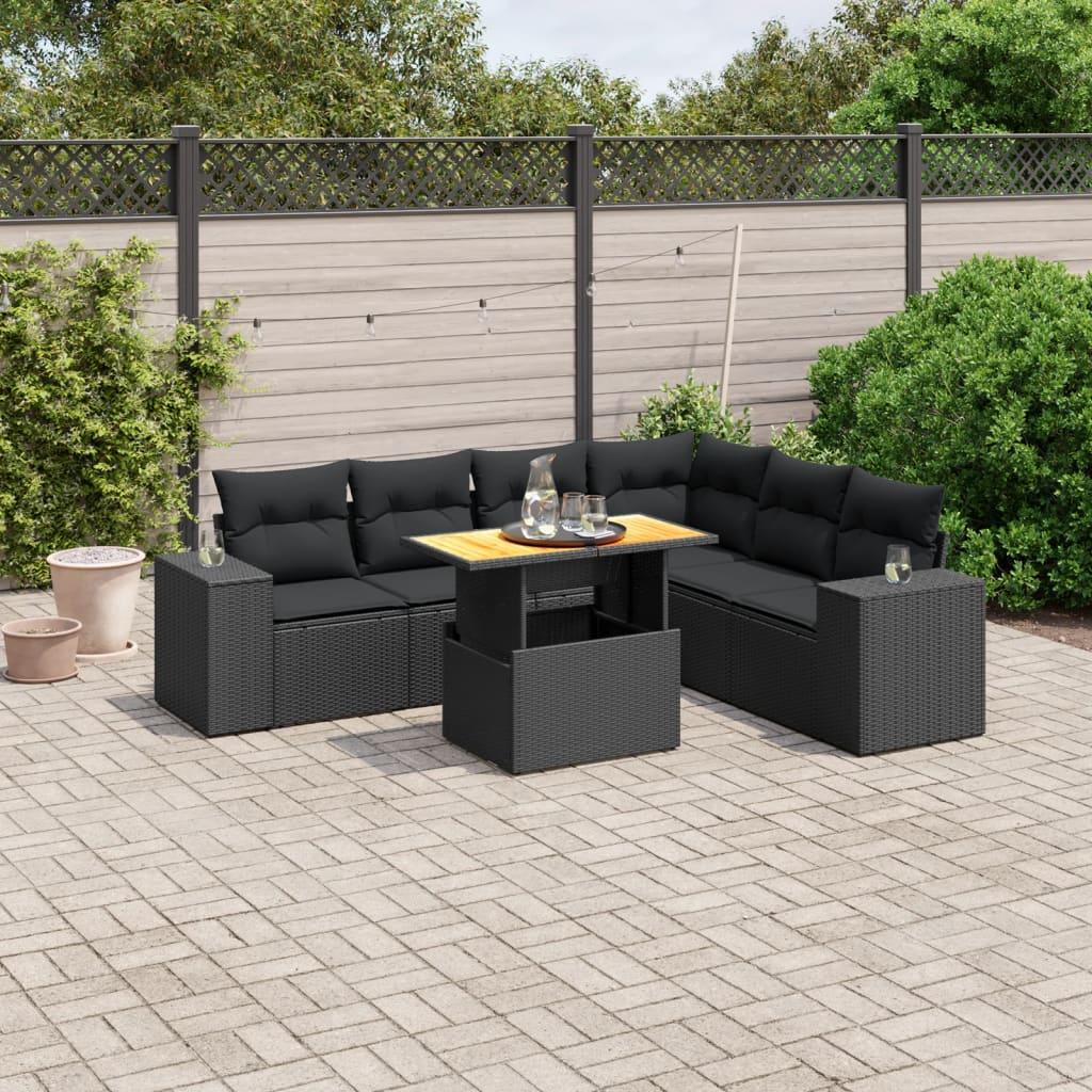 Sofasæt til haven 7 dele med hynder polyrattan sort billede