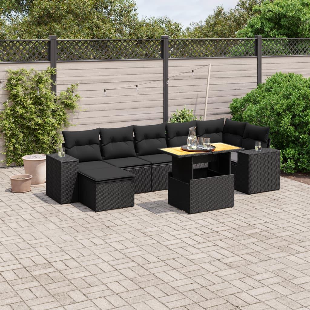 Sofasæt til haven 8 dele med hynder polyrattan sort