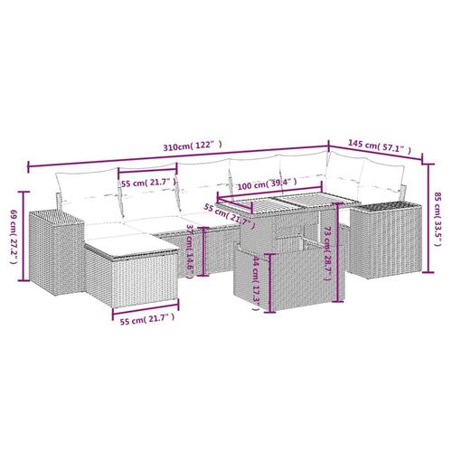 Sofasæt til haven 8 dele med hynder polyrattan sort