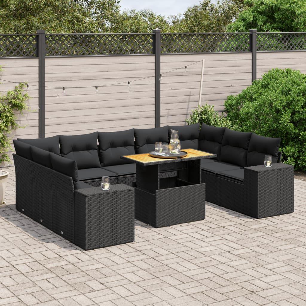 Sofasæt til haven 10 dele med hynder polyrattan sort billede