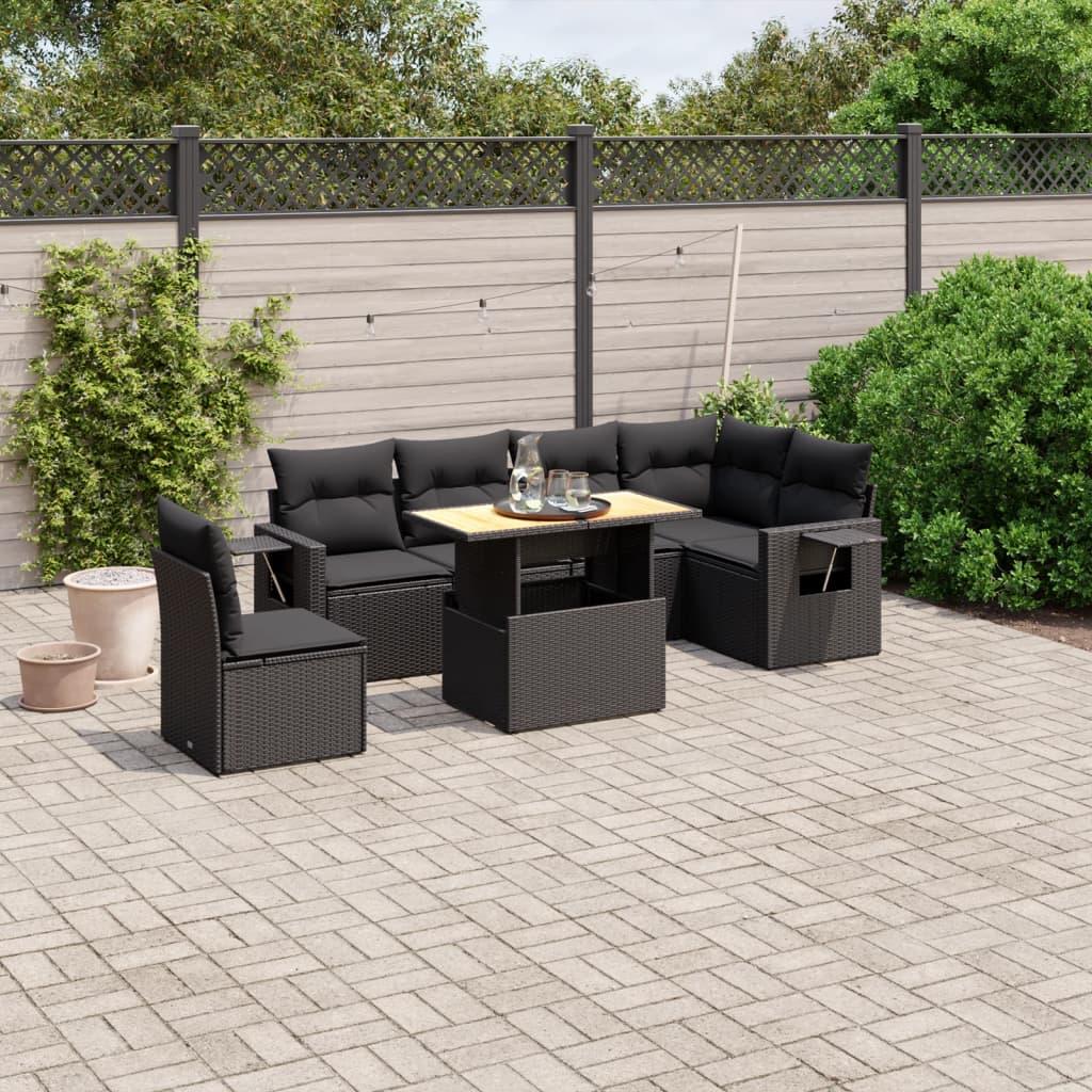 Sofasæt til haven 7 dele med hynder polyrattan sort billede