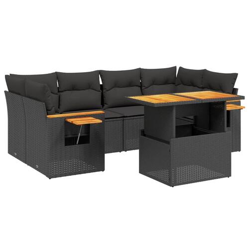 Sofasæt til haven 7 dele med hynder polyrattan sort