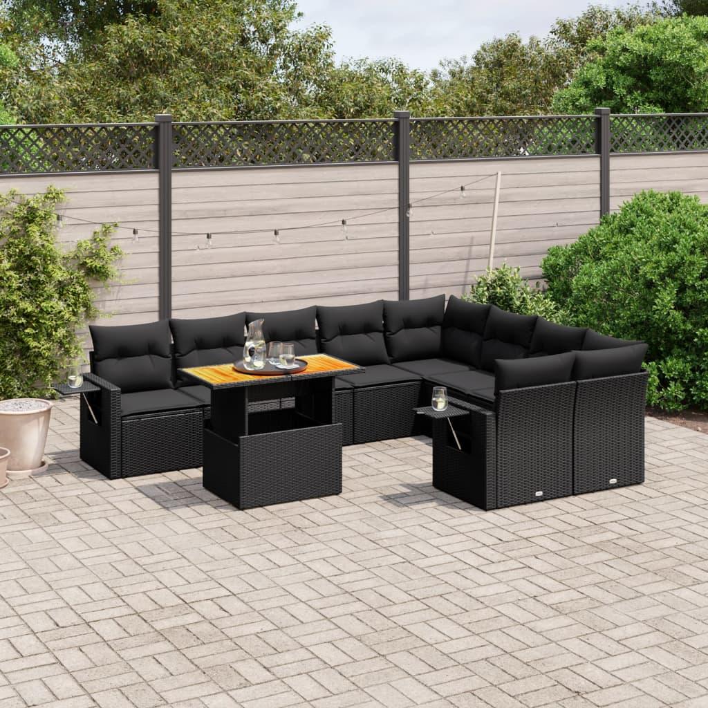 Sofasæt til haven 10 dele med hynder polyrattan sort