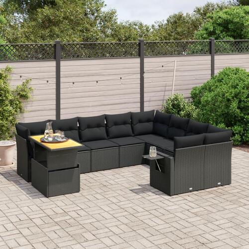 Sofasæt til haven 10 dele med hynder polyrattan sort