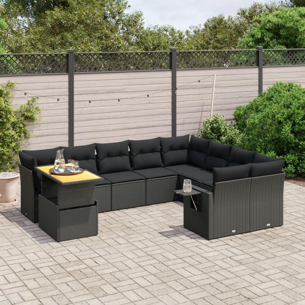 Sofasæt til haven 10 dele med hynder polyrattan sort