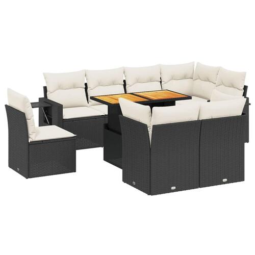 Sofasæt til haven 9 dele med hynder polyrattan sort