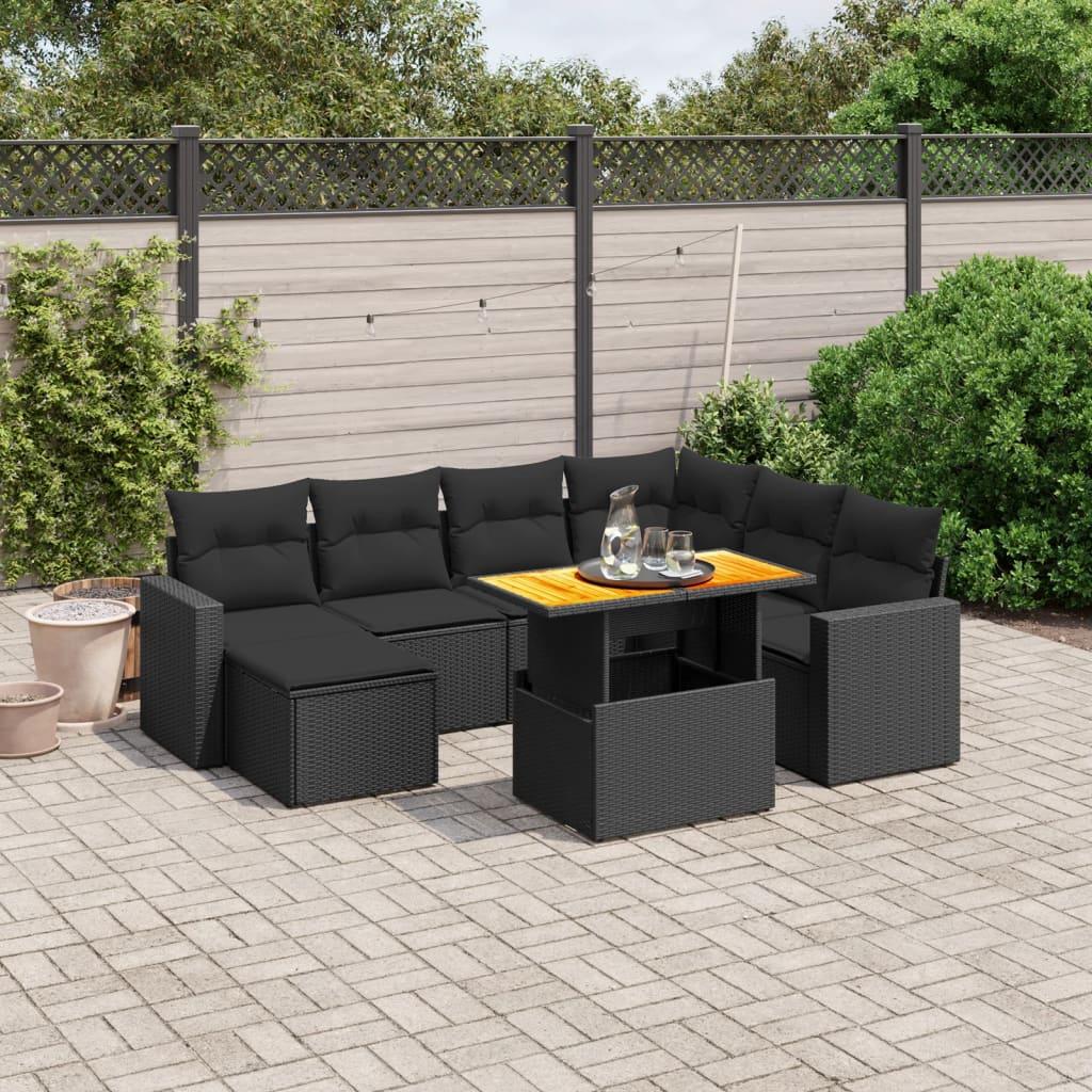 Sofasæt til haven 8 dele med hynder polyrattan sort billede