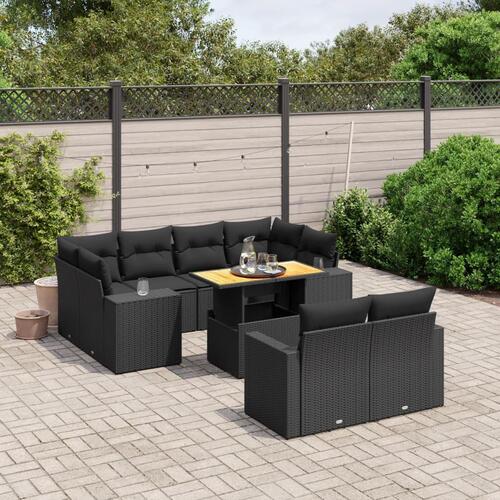 Sofasæt til haven 11 dele med hynder polyrattan sort