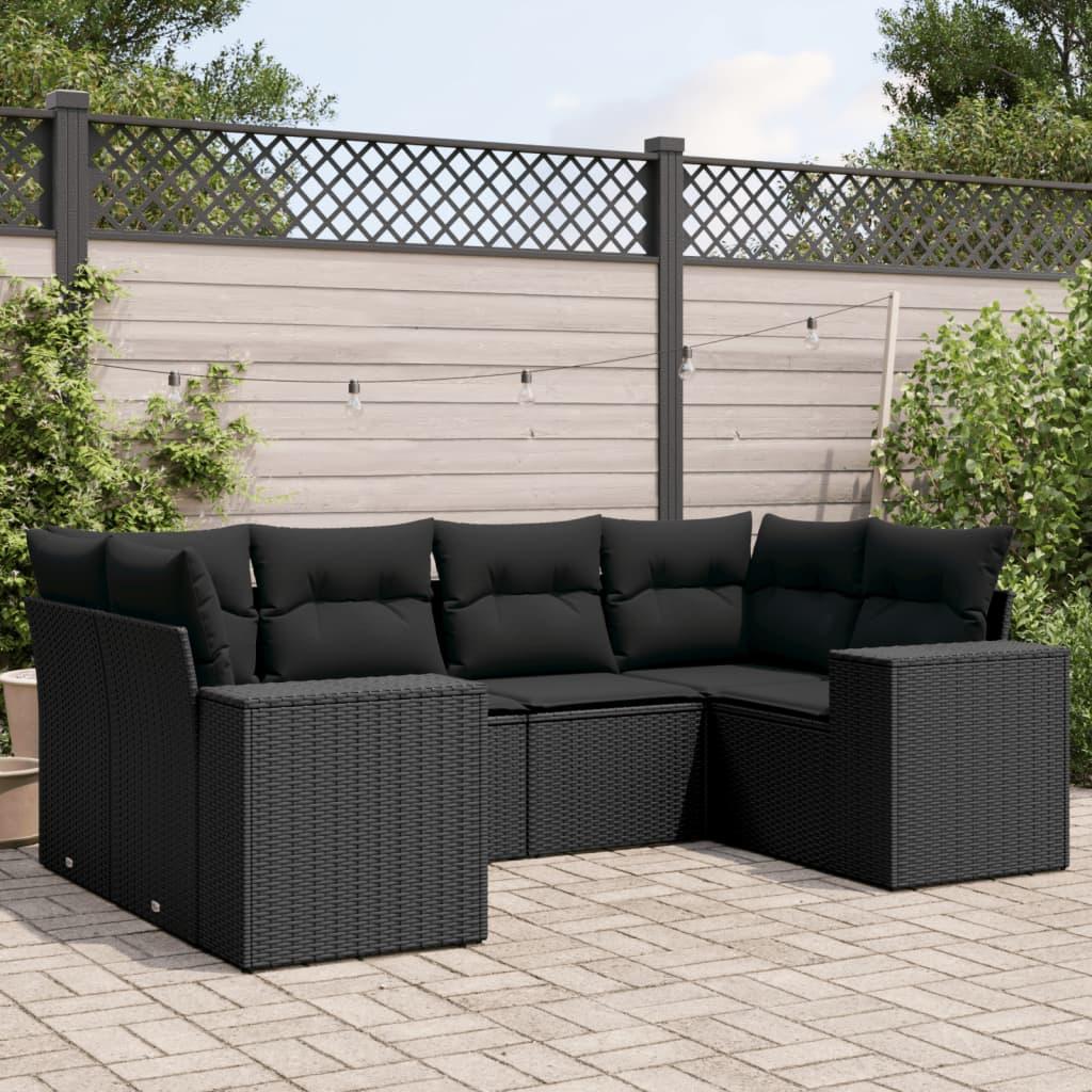 Sofasæt til haven 6 dele med hynder polyrattan sort billede