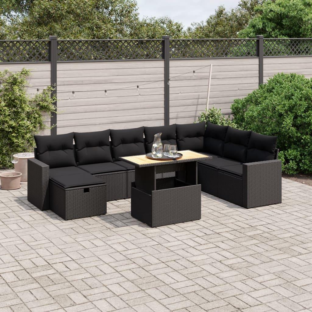 Sofasæt til haven 9 dele med hynder polyrattan sort