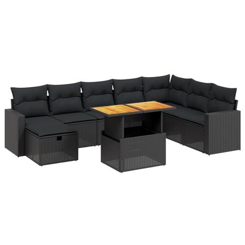 Sofasæt til haven 9 dele med hynder polyrattan sort