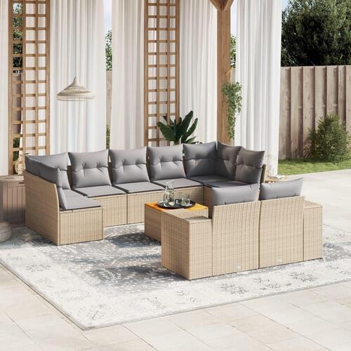 Sofasæt til haven 10 dele med hynder polyrattan beige