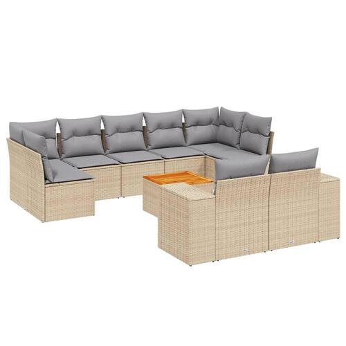 Sofasæt til haven 10 dele med hynder polyrattan beige