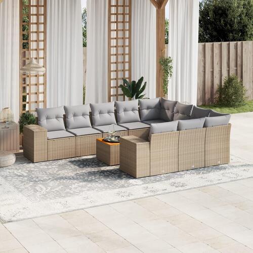 Sofasæt til haven 11 dele med hynder polyrattan beige
