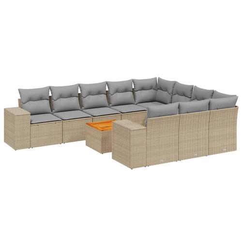 Sofasæt til haven 11 dele med hynder polyrattan beige