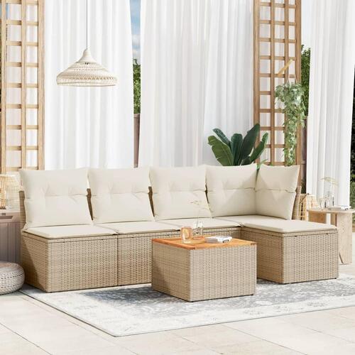 Sofasæt til haven 6 dele med hynder polyrattan beige