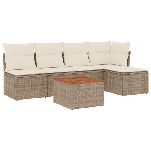 Sofasæt til haven 6 dele med hynder polyrattan beige