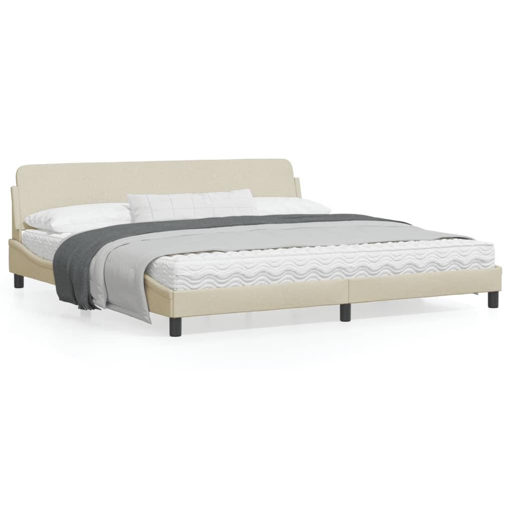 Sengeramme Dover 200×200 cm i stof - cremefarvet med sengegavl billede