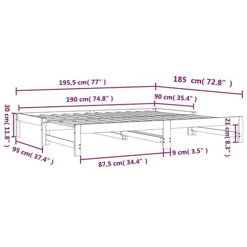 Daybed med udtræk 90x190 cm massivt fyrretræ gyldenbrun