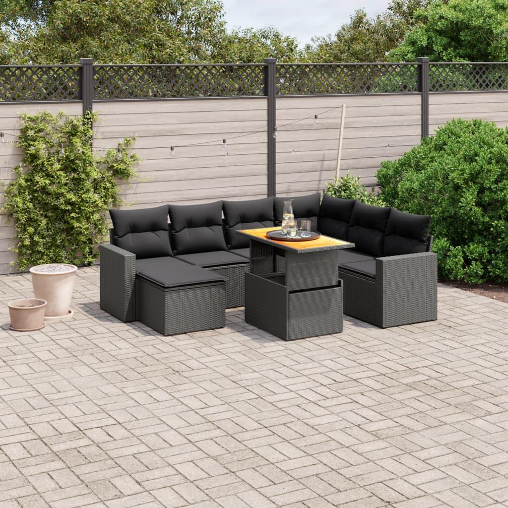 Sofasæt til haven 8 dele med hynder polyrattan sort