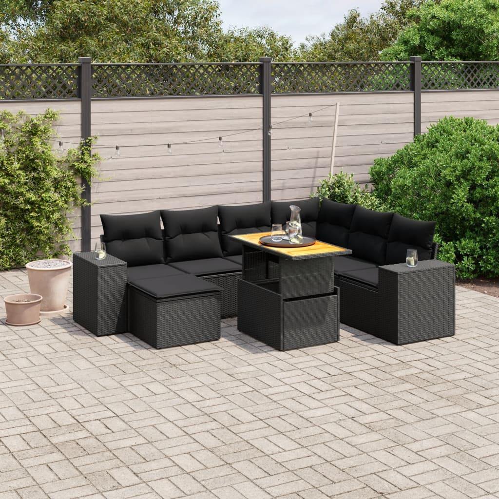 Sofasæt til haven 8 dele med hynder polyrattan sort