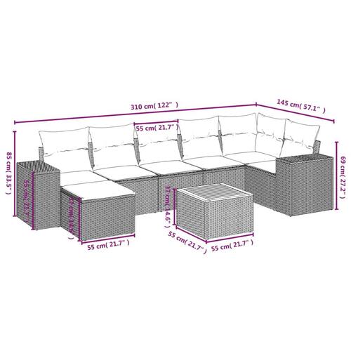 Sofasæt til haven 8 dele med hynder polyrattan grå