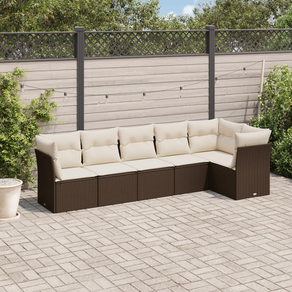 Sofasæt til haven 6 dele med hynder polyrattan brun