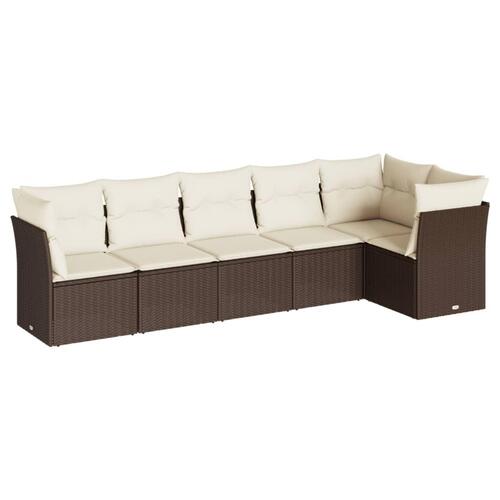 Sofasæt til haven 6 dele med hynder polyrattan brun