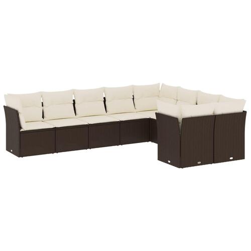 Sofasæt til haven 9 dele med hynder polyrattan brun